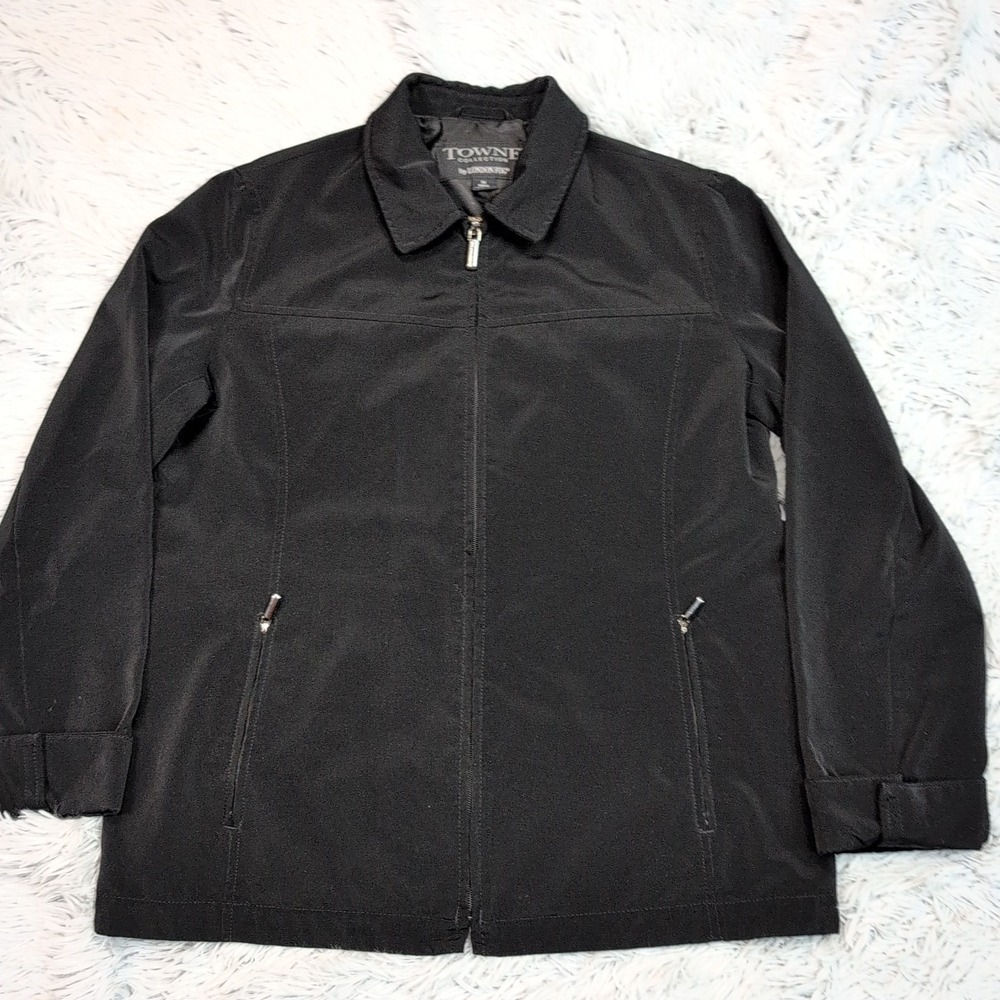 London Fog Jacket Womens M‎ Black Zip Up Pockets Lightweight Preppy Comfort